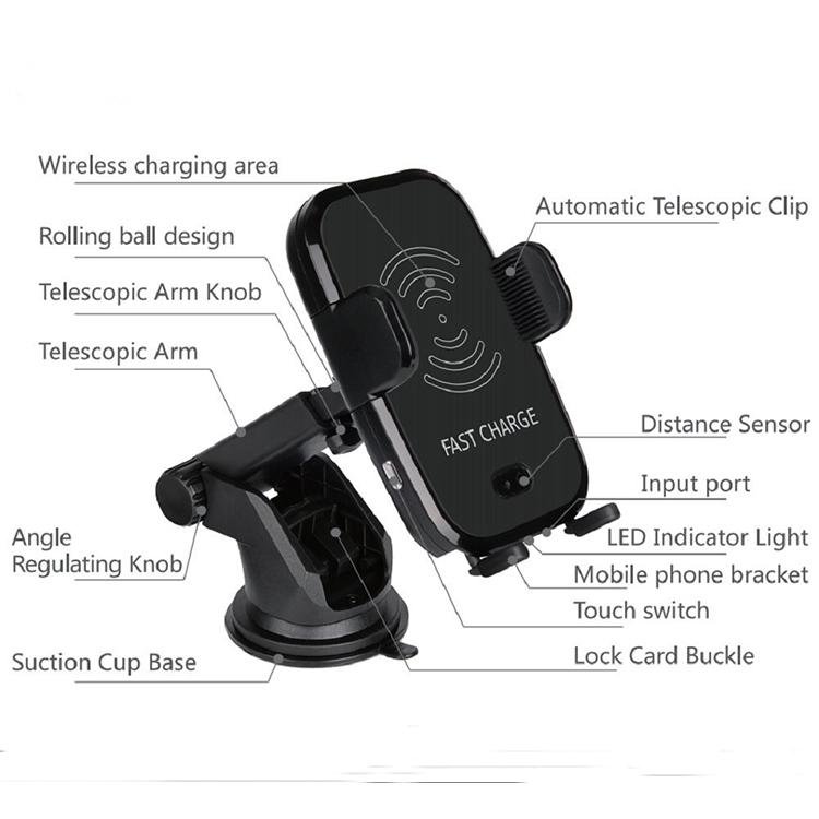 extensible multi-functional infrared sensing wireless charger car mount with air