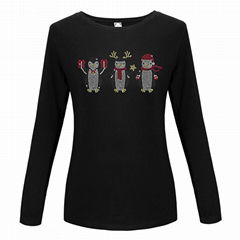 Custom Rhinestone Tshirts Horse Animal Long Sleeve Autumn Women