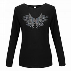 Custom Beaded Rhinestone embellishment Tshirts Butterfly Long Sleeve