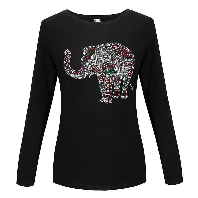  Sparkling rhinestone Custom Tshirts Animal Long Sleeve Shirt 