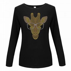  Sparkling rhinestone Custom Tshirts Animal Long Sleeve Shirt Rhinestone women C