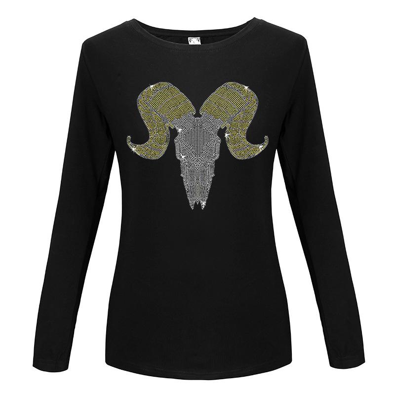  Sparkling rhinestone Custom Tshirts Animal Long Sleeve Shirt Rhinestone women C 2