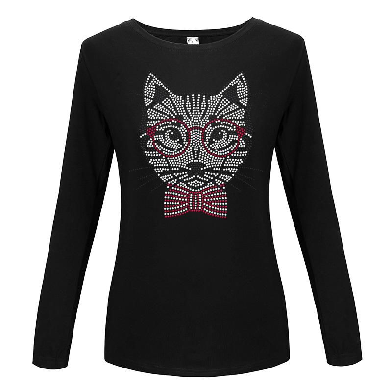  Sparkling rhinestone Custom Tshirts Animal Long Sleeve Shirt Rhinestone women C 5