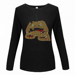 Long Sleeve Shirt Women Rhinestone Crystals Clothing Custom Unique T-shirts 