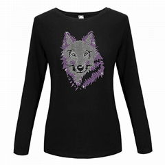 Custom Rhinestone Transfer T-Shirts Women Casual Long Sleeve Shirt 