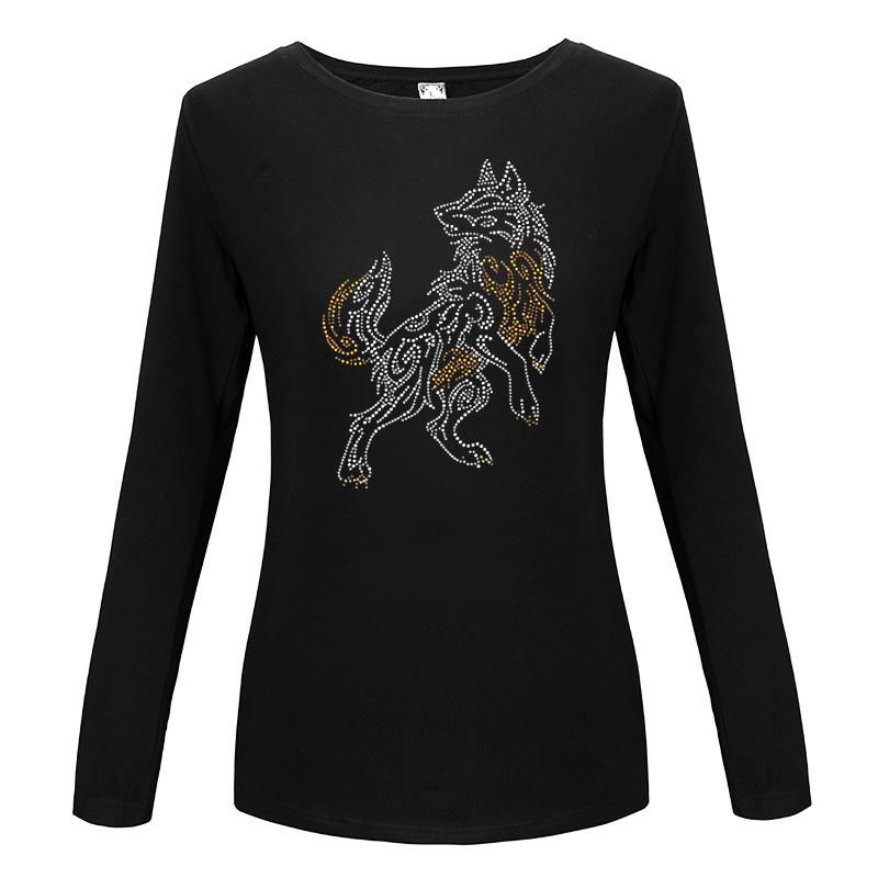 Custom Rhinestone Transfer T-Shirts Women Casual Long Sleeve Shirt  3