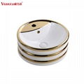 Factory supply bathroom basin round deep golden decorative artistic ceramic sink