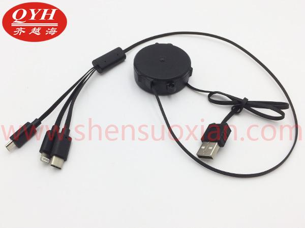 Lightning一拖三单向伸缩充电线 3