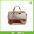 GOLD VINYL PVC TRAVEL COSMETIC PACKAGING BAG WITH ZIPPER AND HANDLE 3