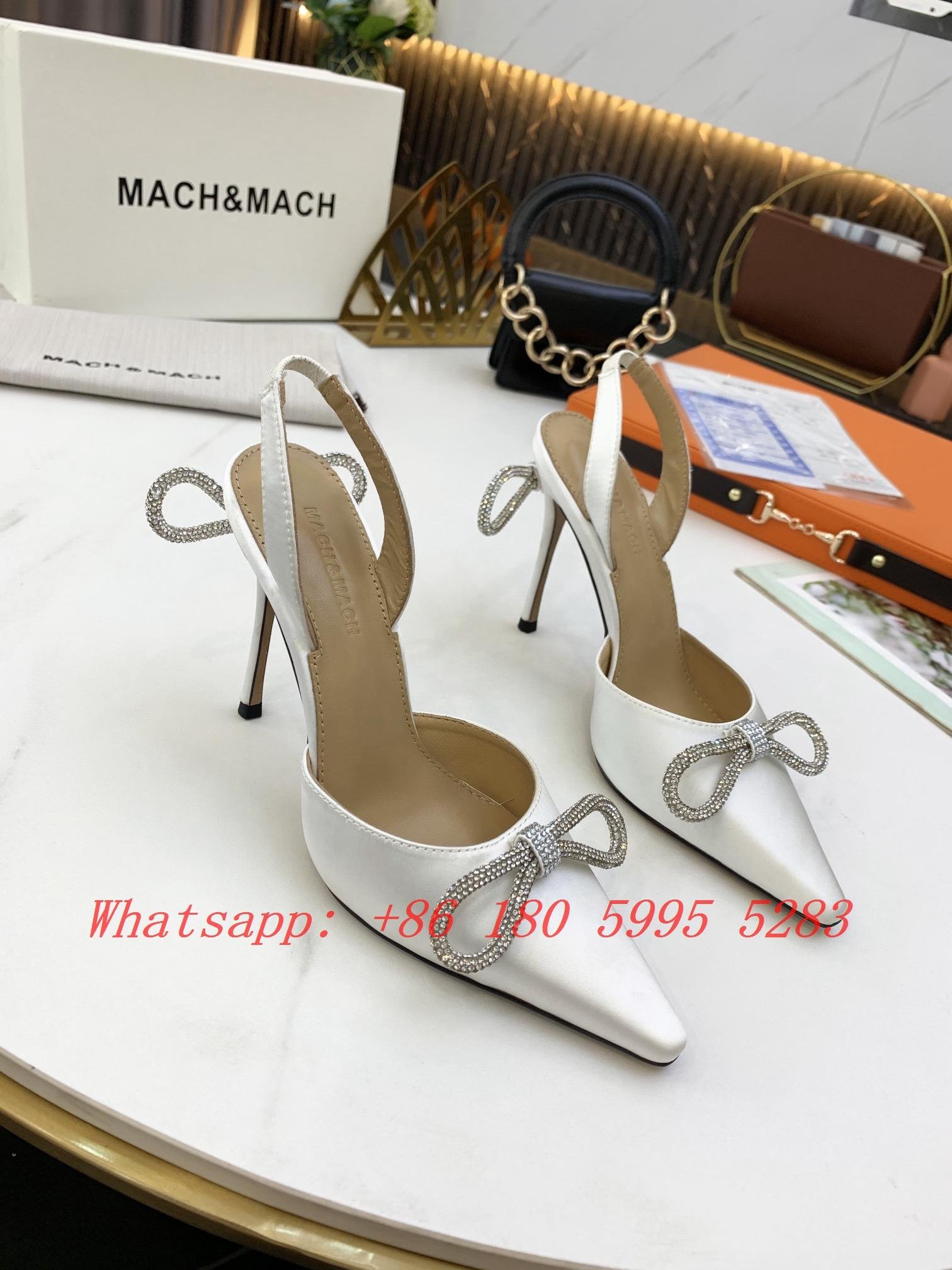 2022 New Mach & Mach High Heels Hot Sale Ella Double Bow Clear Glass Slippers With Crystal Ankle Tie Pumps