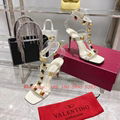 Newest Valentino Garavani Rockstud Leather Caged Pump Valentino Vlogo Signature Calfskin Slingback High Heels