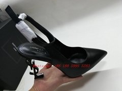 2022 Saint Laurent High-Heel Sandals OPYUM SANDALS IN PATENT Women's YSL Black Patent Leather Vesper Slingback Pumps