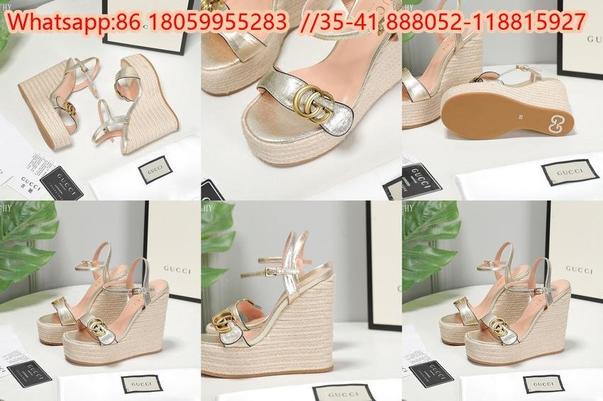 Buy Gucci Adjustable ankle strap High heel Cheap GG WOMENS LEATHER PLATFORM ESPADRILLE Sale
