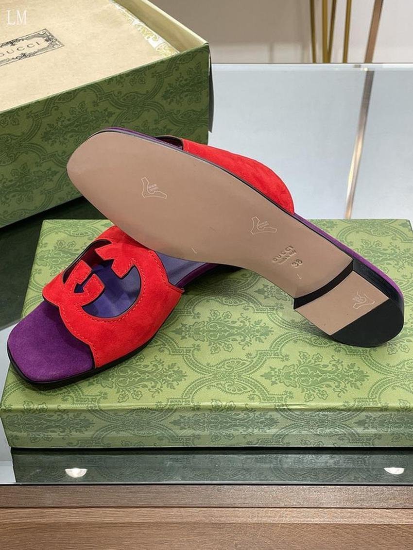 Whosale Gucci Sandals Buy New Cheap WOMEN'S INTERLOCKING G CUT-OUT SLIDE SANDAL