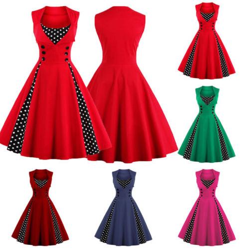 Womens Retro 1950s Rockabilly Polka Dot Christmas Prom Party Swing ...