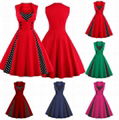 Womens Retro 1950s Rockabilly Polka Dot Christmas Prom Party Swing Dress Vintage 1