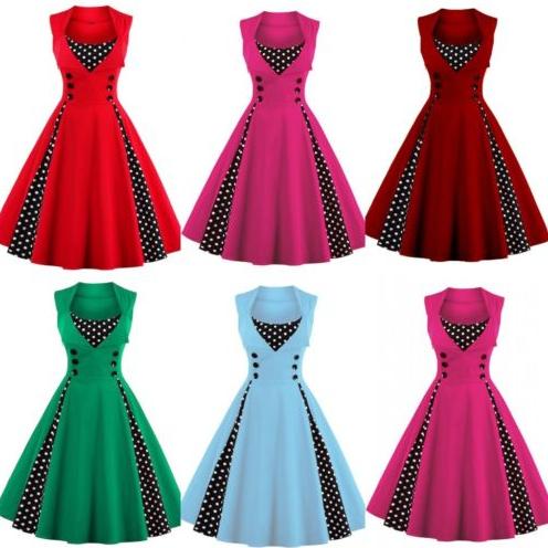 Womens Retro 1950s Rockabilly Polka Dot Christmas Prom Party Swing Dress Vintage 3