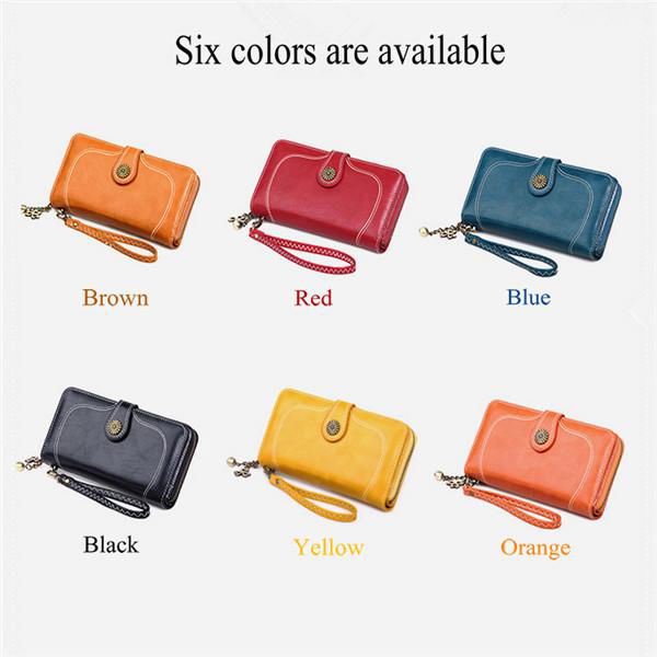 Customized oil wax leather card bag long zipper women wallet three fold wallet