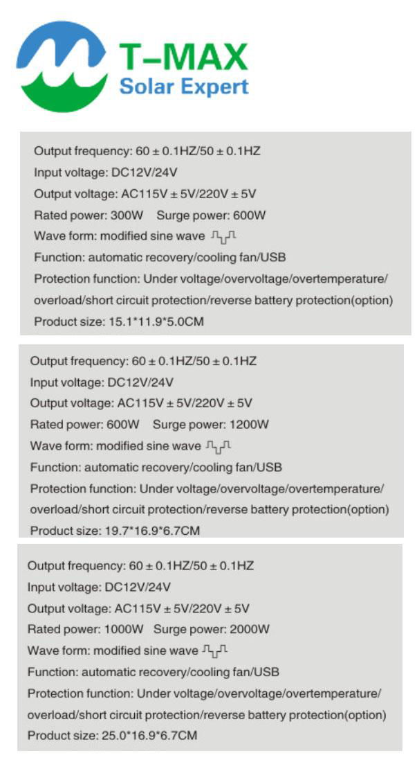 Solar Power Inverter 12V/24V DC to 120V/220V AC 300W 600W 1000W 4