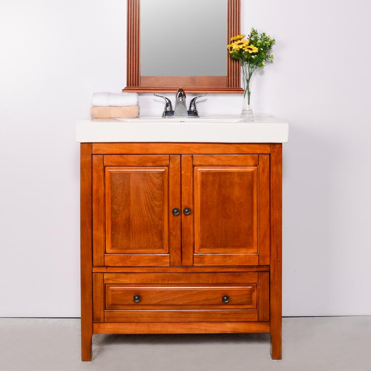 Asia style natural color solid wood +MDF bathroom vanity