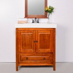 Asia style natural color solid wood +MDF bathroom vanity cabinet