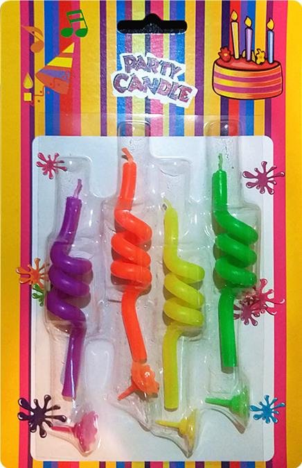 4 Multicolor Shaped Birthday Candles Neon Coil Spring Shap