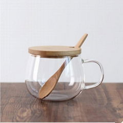 Eco-Friendly Reusable New Style Stylish Glass coffee cup with bamboo lid