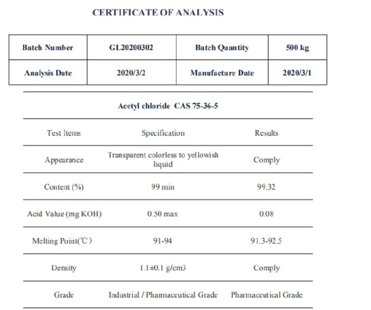 China sell 25kg/30kg/200kg/Drum C2h3clo CAS 75-36-5 Acetyl Chloride 5