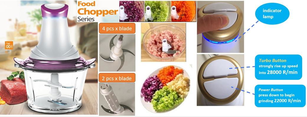 Food Chopper  capacity 1.8L 1.2L 0.5L meat tendon bone vegetables fruits herb 3