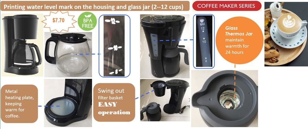 Coffee Maker with thermos glass jar  capacity 1.0L  6 cups 2