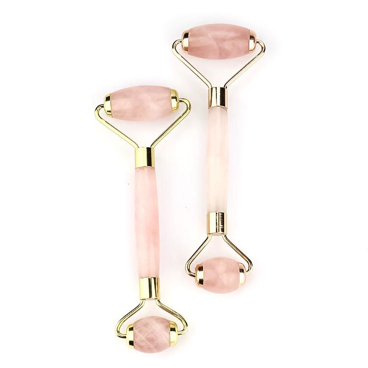 Natural Rose Crystal Quartz Stone Facial Pink Jade Roller Massager Tool