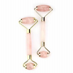 Natural Rose Crystal Quartz Stone Facial Pink Jade Roller Massager Tool