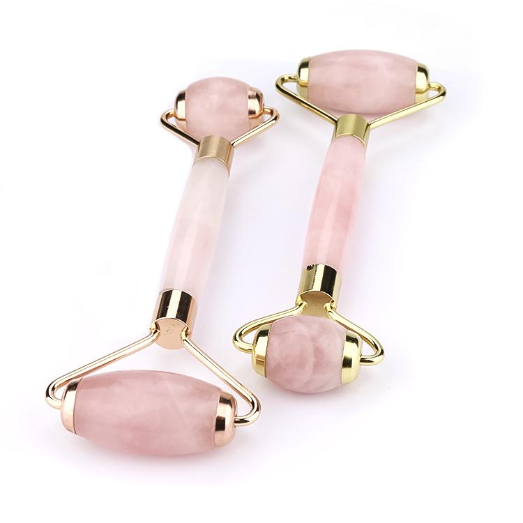 Natural Rose Crystal Quartz Stone Facial Pink Jade Roller Massager Tool 2