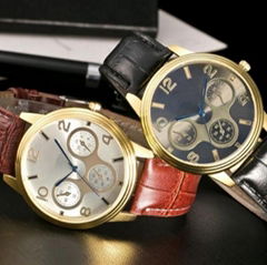 Round Quartz Leather Watch for Man