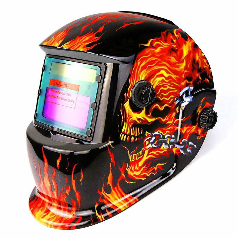 Dabu Solar Powered Flaming Skull Welding Helmet Auto Darkening Professional Hood