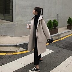 Double-faced cashmere woolen coat female long section Korean version of hooded s
