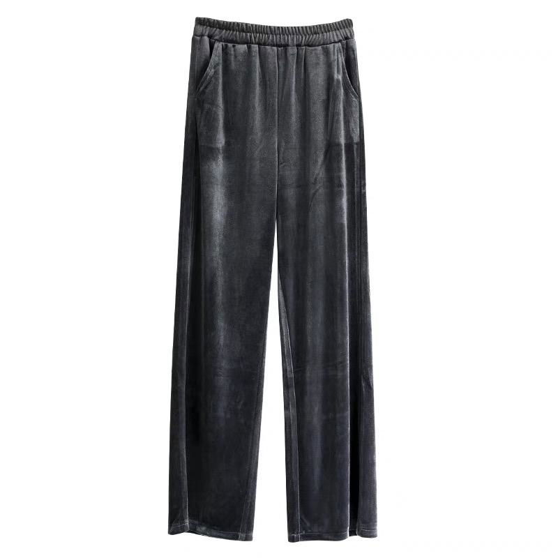 Gold velvet loose high waist straight casual trousers