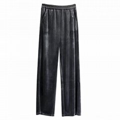 Gold velvet loose high waist straight casual trousers