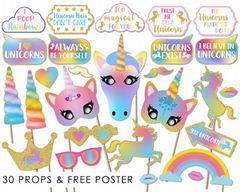 Party Supplies kids birthday party Decoration 30 pcs Unicorn PhotoBooth Props