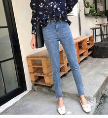 Spring dress women's high waist Joker slim jeans pencil pants light blue pants s