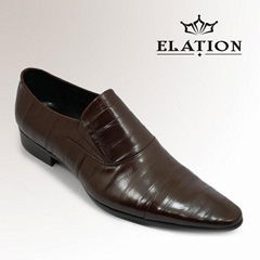 Coffee Calfskin Pointed Toe Mens Dress Shoes