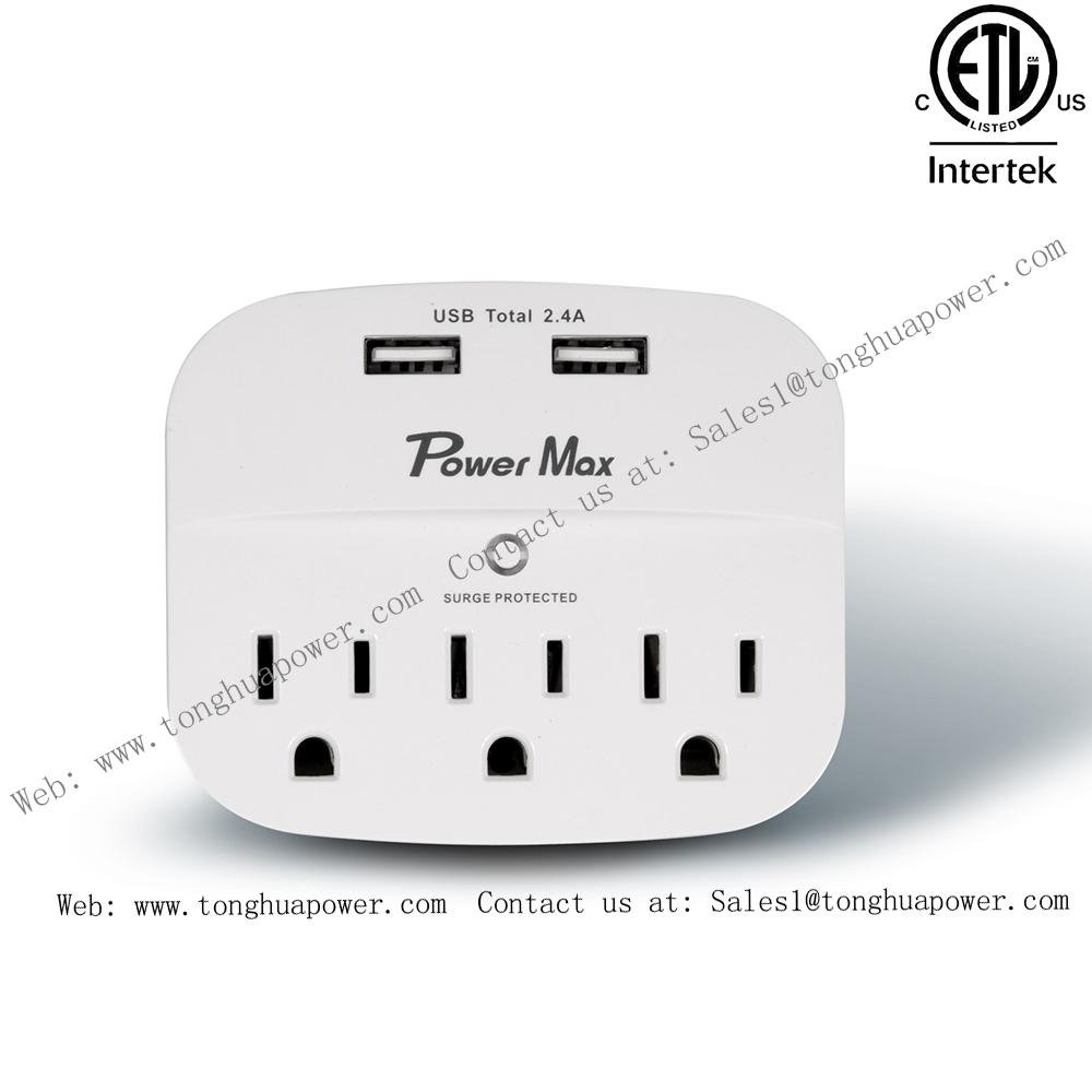 Wall Tap with Surge Protector 3 Outlets with 2 USB Charging (490 Joules)