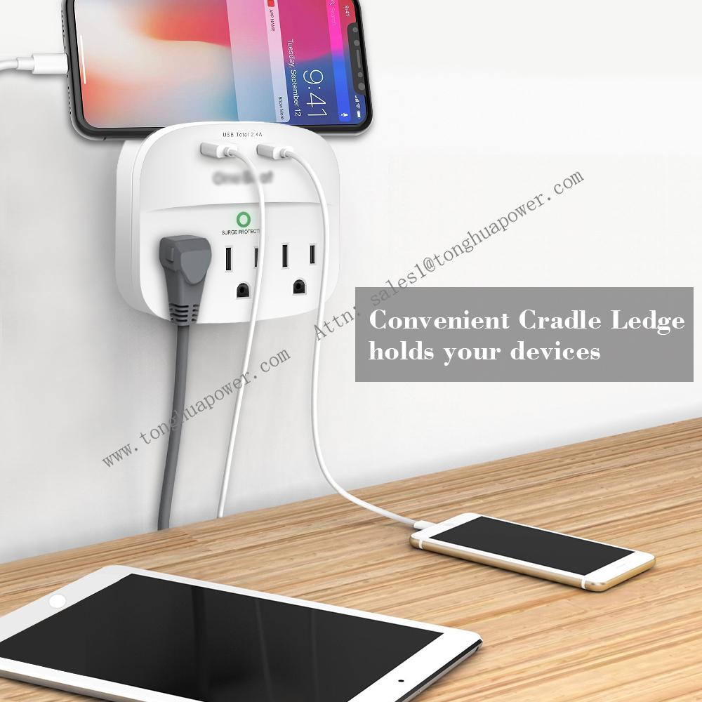 Wall Tap with Surge Protector 3 Outlets with 2 USB Charging (490 Joules) 4