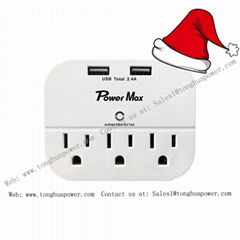 Wall Tap with Surge Protector 3 Outlets with 2 USB Charging (490 Joules)