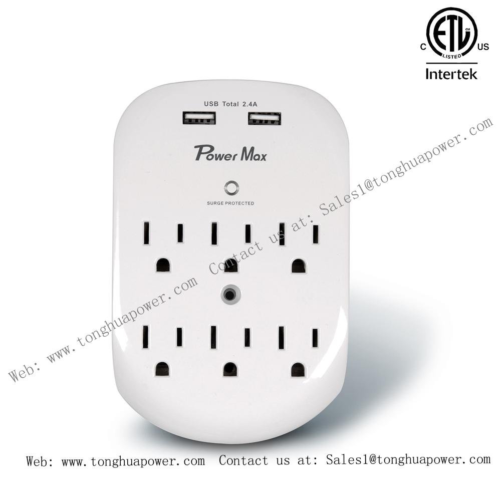 6 Outlets Surge Protector 2 USB Charging port 5 V 2.4 A ETL Certified Wall Tap W
