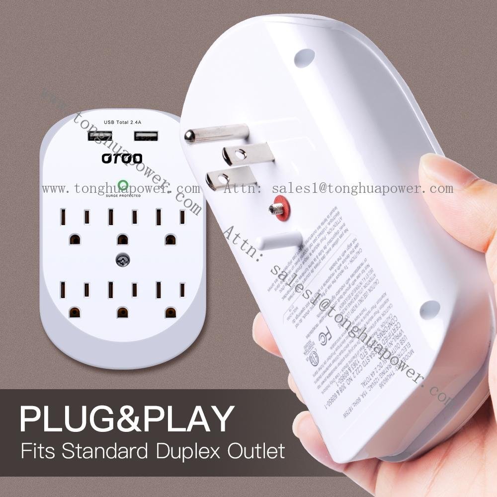 6 Outlets Surge Protector 2 USB Charging port 5 V 2.4 A ETL Certified Wall Tap W 3