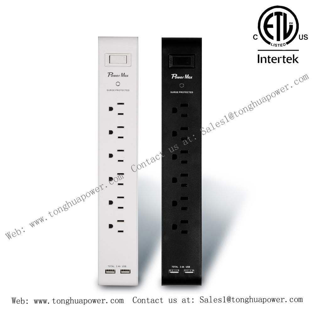 6 Outlets Power Strip with Surge Protector 2 USB Charging port 5 V 2.4 A ETL Cer