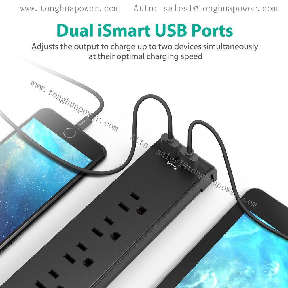 6 Outlets Power Strip with Surge Protector 2 USB Charging port 5 V 2.4 A ETL Cer 2