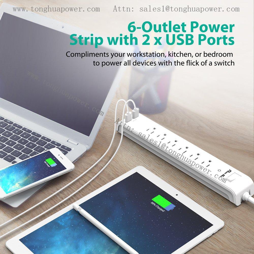 6 Outlets Power Strip with Surge Protector 2 USB Charging port 5 V 2.4 A ETL Cer 3