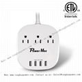 3 Outlets with 4 USB Charging port 5V 4.5A Power strip ETL Certified